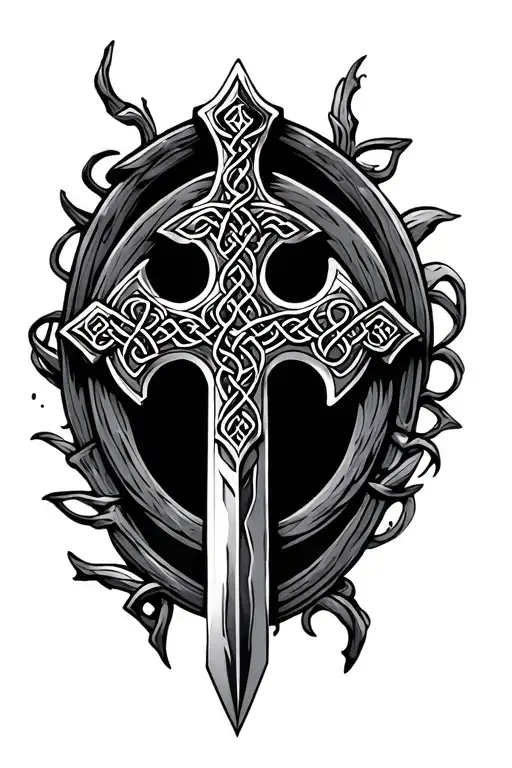 Celtic cross with sword tattoo design idea