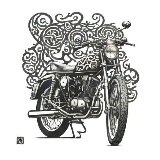 Combine intricate motorbike parts with Persian calligraphy inspired by Tehran street art tattoo design idea