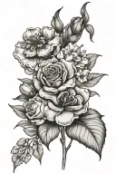  a carnation, a sweet pea, a lily of the valley, a hawthorn, and a larkspur tattoo design idea