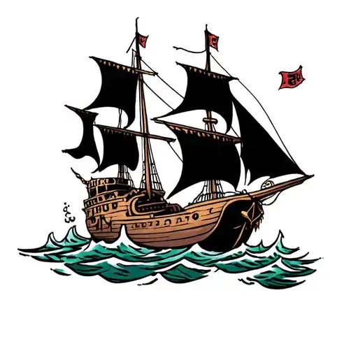 pirate ship sailing captured by the Kraken Sinking Ship tattoo design idea