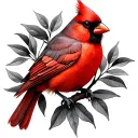 cardinal bird in a mango tree branch representing a family tattoo design idea