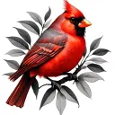 cardinal bird in a mango tree branch representing a family tattoo design idea