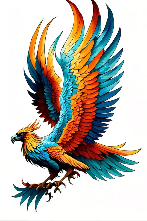 Phoenix with deployed wings tattoo design idea