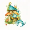 Alice in wonderland half sleeve with tiny Alice Falling down the rabbit hole at the top with huge mushrooms with the cat tattoo design idea