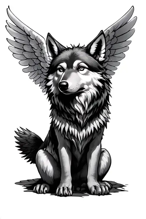 A whole life story, starting as a baby angel who had trouble growing up because demons were after him, turns into wolf. tattoo design idea