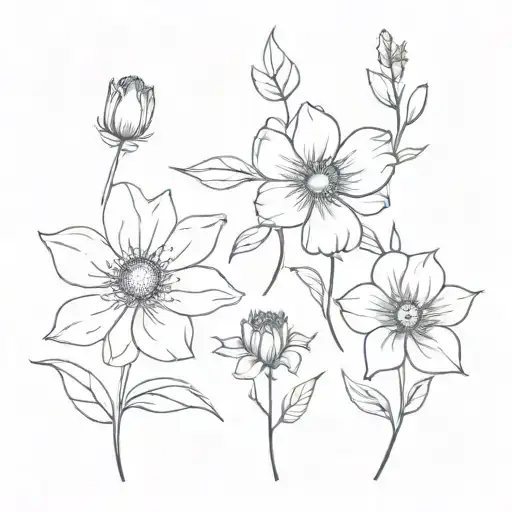 2 april, august, september, november, and december birth flowers tattoo design idea