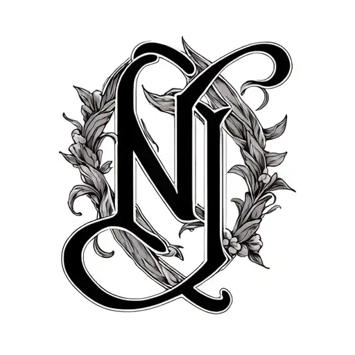 "C N" initials intertwined tattoo design idea