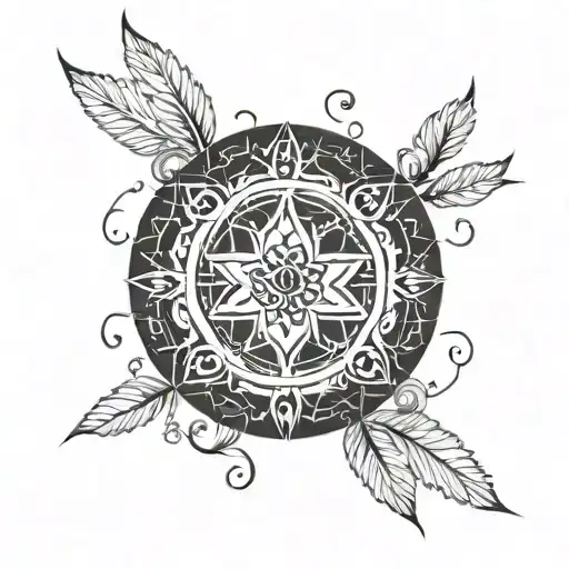 Incorporate a mandala, a quill pen and musical notes intertwined with Buddhist symbols tattoo design idea