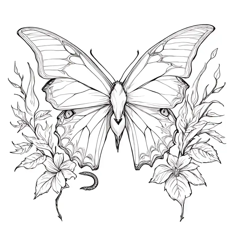 The butterfly along with the snake and the flower and the heart of the fire leaf of the wolf tattoo design idea