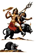 Durga riding on Lion and plunging trident into the buffalo demon mahishasura  tattoo design idea