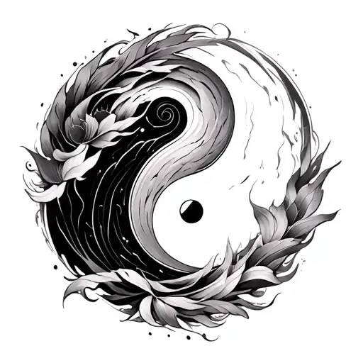 Create an artistic tattoo design featuring the Yin and Yang symbol at the center, representing balance and Eastern philo tattoo design idea