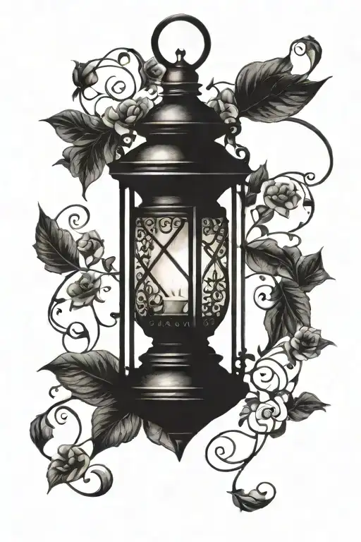 ornate vintage lantern with candle light  tattoo design idea