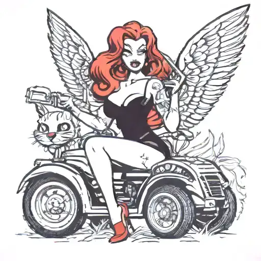 jessica rabbit sitting on grim reapers lap riding lawn mower tattoo design idea