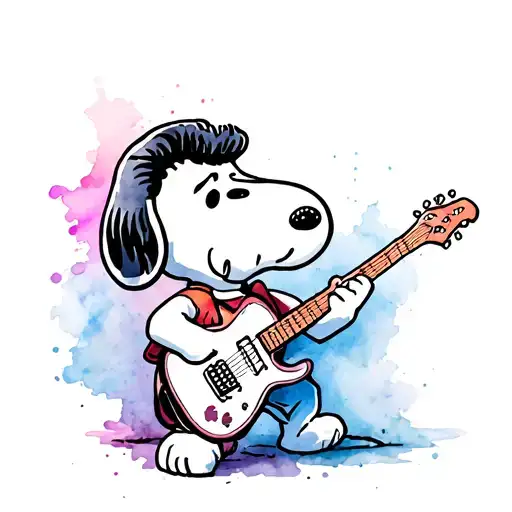 elvis snoopy with a guitar neck tattoo design idea