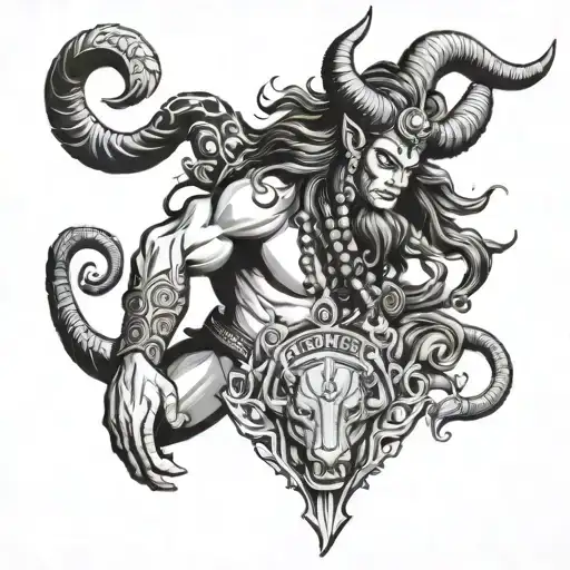 Capricorn, calm and anger, shiva tattoo design idea