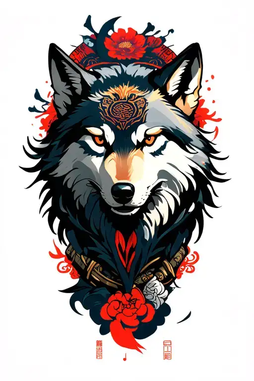 wolf and samurai warrior tattoo design idea