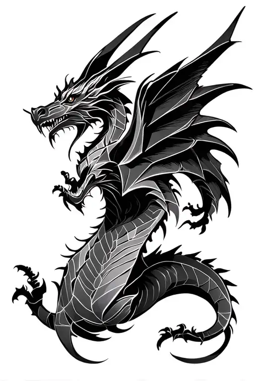Dragon with wings tattoo design idea