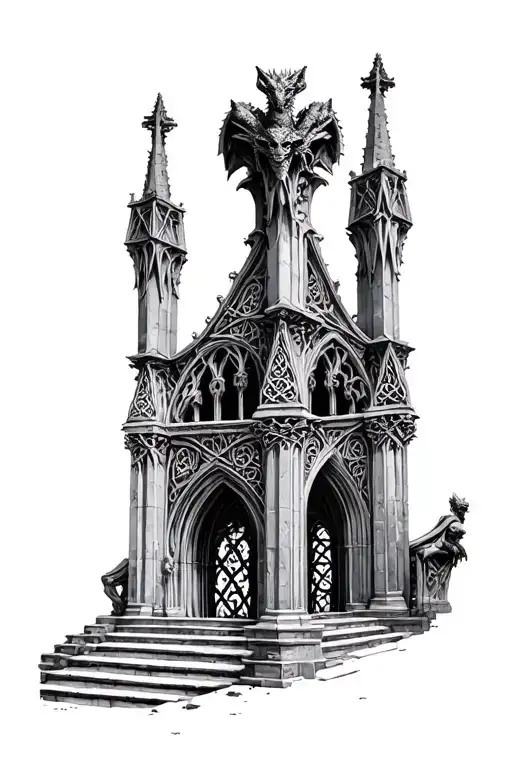 hyperrealistic 8k stone gothic architecture patterns with celtic gargoyles. tattoo design idea
