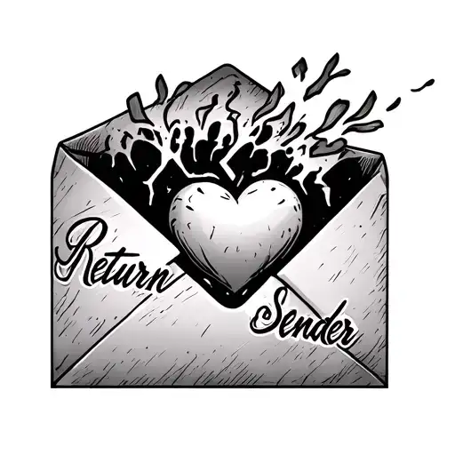 "Return to sender " old wripped wrinkles open envelope qoth a broken heart sticking out of it tattoo design idea
