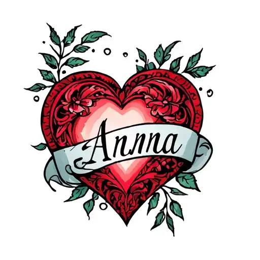 Name Anna Inside A big red Heart tattoo design idea