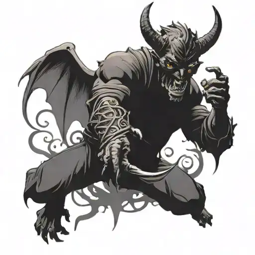 Demon repelled by a child silhouette tattoo design idea