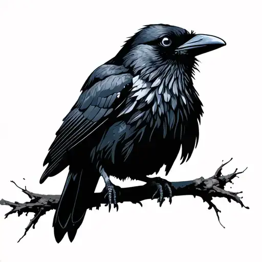 minimalist illustrated crow tattoo design idea