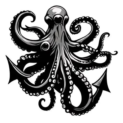 an octopus wrapped around an anchor in the shape of a tribal tattoo tattoo design idea