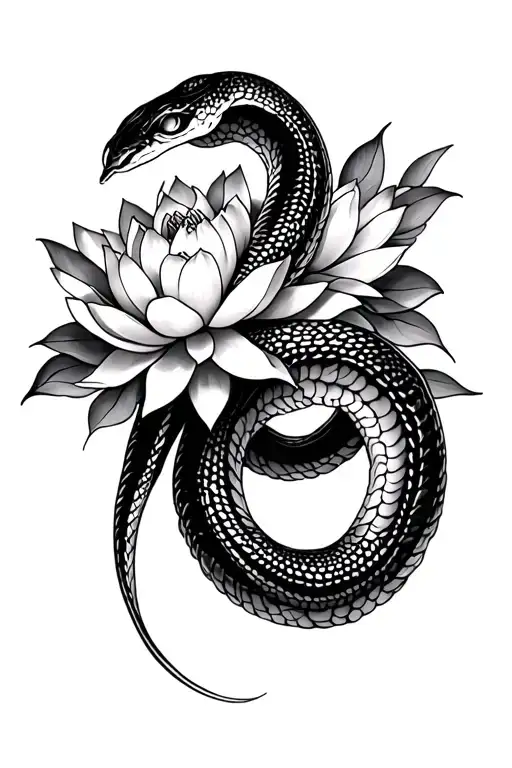 feminine snake and lotus tattoo design idea