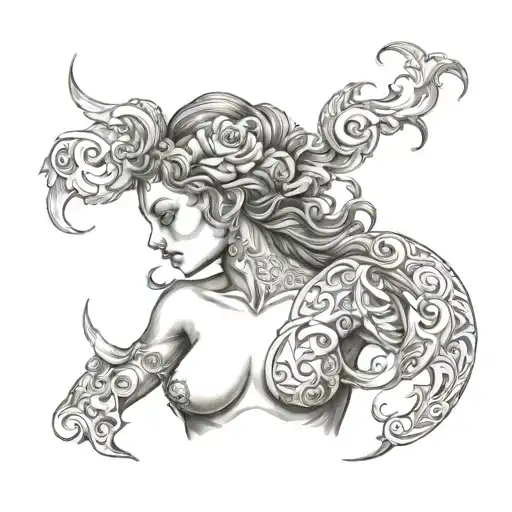 goddess evil torso up tattoo design idea