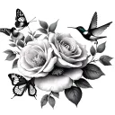 peach blossoms with butterflies and roses with hummingbirds  tattoo design idea