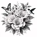 peach blossoms with butterflies and roses with hummingbirds  tattoo design idea