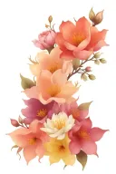 Color flower bouquet of cherry blossom, rose, honeysuckle, aster, chrysanthemum, daffodil, morn tattoo design idea