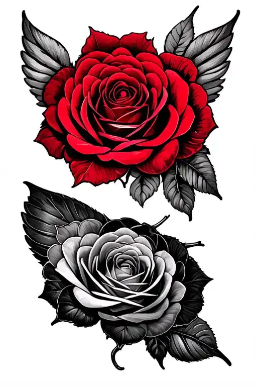 Two Rose Wrapped One Black One Red Tattoo the splitting of the chrysalis and the slow unfolding of the wings tattoo design idea