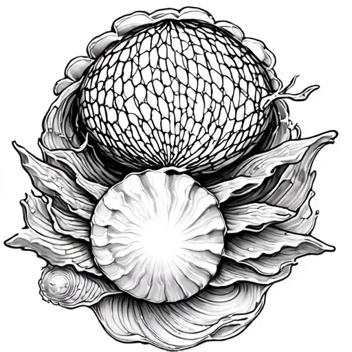 shells, net and ocean water. make it similar to a mermaid's top. sternum tattoo for under boob tattoo design idea