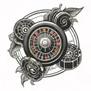 roulette wheel. blackjack hand. triple 7 tattoo design idea