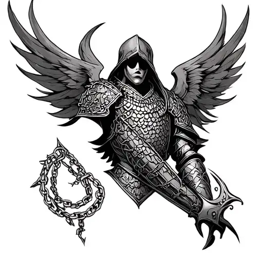 tattoo sketch, armor and chain mail, in Gothic style, on the shoulder of the chest tattoo design idea