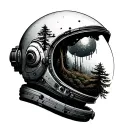 broken astronaut helmet with trees growing through it  tattoo design idea