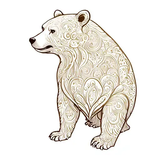 bear from side outline interwined with paisleys minimalistic tattoo design idea