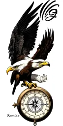 EAGLE, ANCHOR, HIGHWAY COMPASS WITH WIFES NAME "SONIA" WRITTEN tattoo design idea