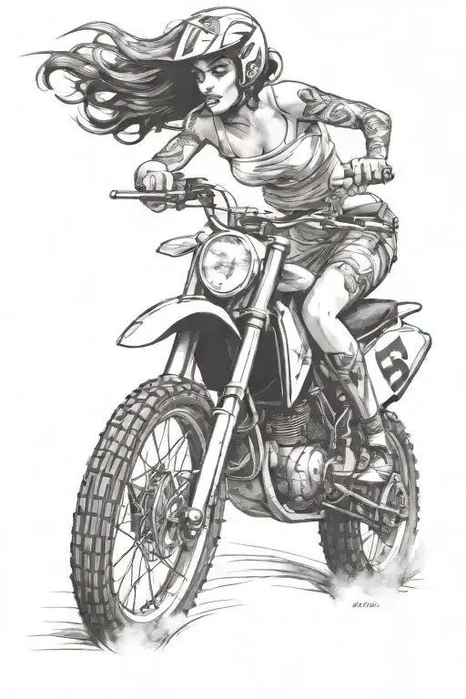 pin up girl dirt bike racing tattoo design idea