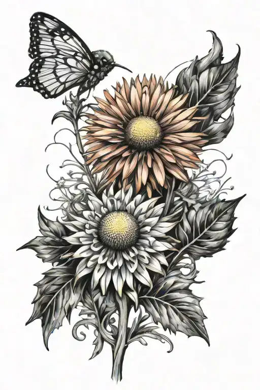 Aster and dandelion tattoo design idea
