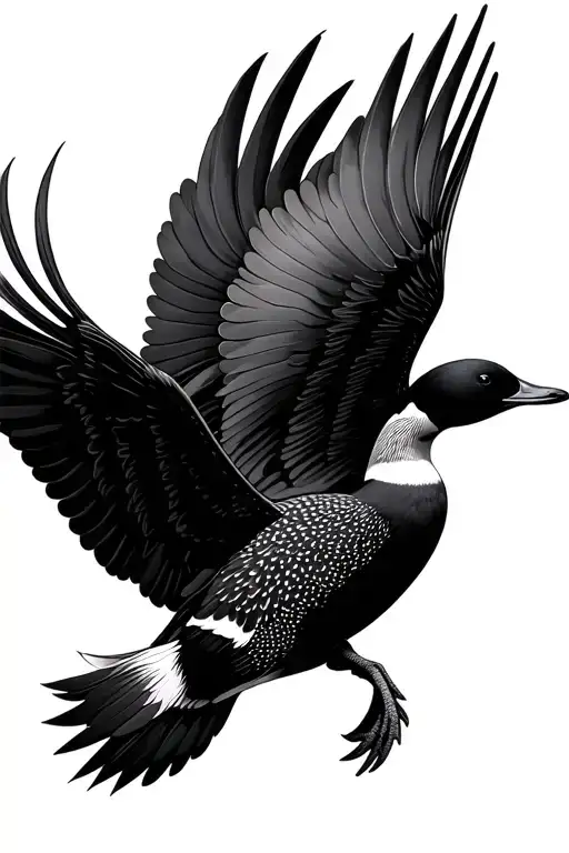 Photorealistic loon flapping wings tattoo design idea