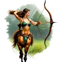 Centaur woman who is archery with forest in the background tattoo design idea