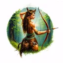 Centaur woman who is archery with forest in the background tattoo design idea