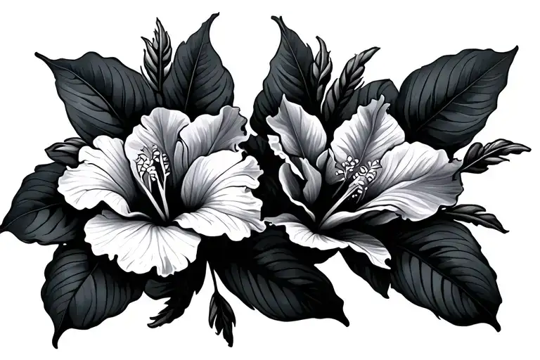 hibicus with American sign language "I love you" tattoo design idea