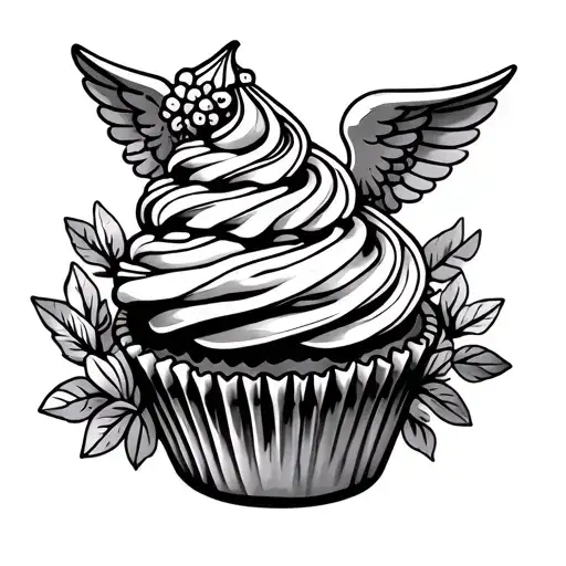 Cherub cupcake tattoo design idea