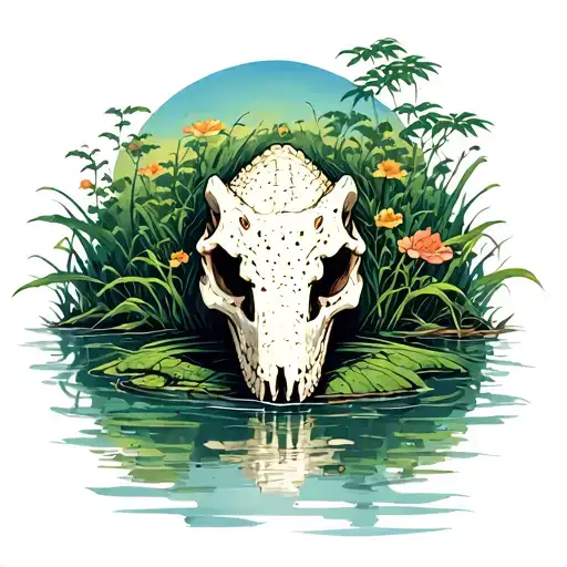 swamp scene with alligator skull tattoo design idea
