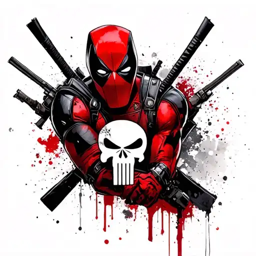 Deadpool with Punisher coat of arms and rebellion logo logo from Star Wars tattoo design idea