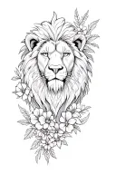 lion head with sampaguita flowers and foliage from Star Wars and Harry Potter wrapping around down in a spiral tattoo design idea