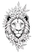 lion head with sampaguita flowers and foliage from Star Wars and Harry Potter wrapping around down in a spiral tattoo design idea